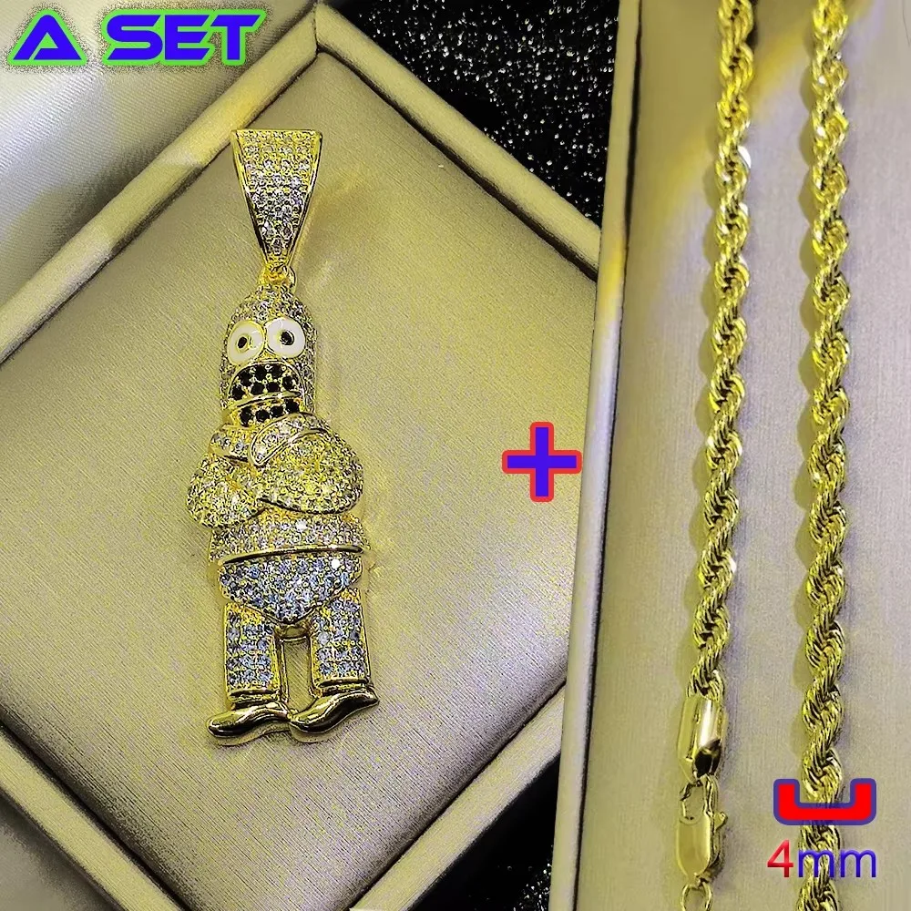 New exclusive hip-hop custom necklace, luxurious gemstone inlaid cartoon pendant, handcrafted gold plating, fashionable design