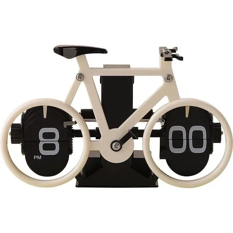 Automatic page-turning clock, retro living room ornament, bicycle page-turning mechanical clock, alarm clock, personalized table