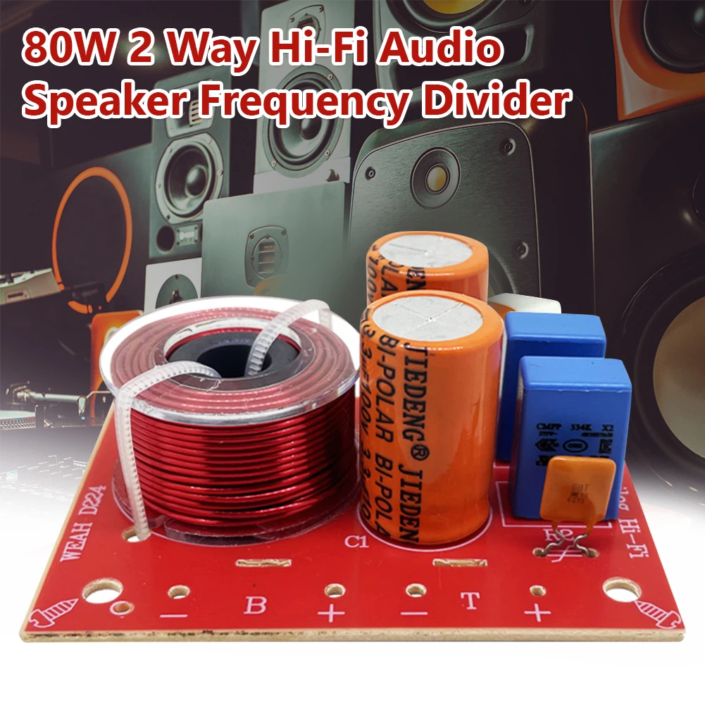 80W 2 Ways Car Audio Crossover Board Treble Bass Frequency Divider Speaker Portable Audio Speaker Accessories