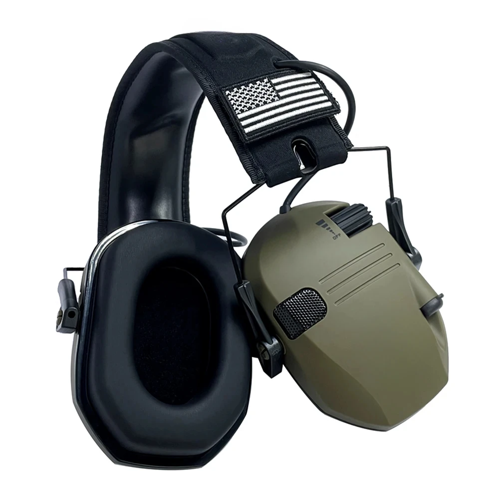 Professional Electronic Shooting Ear Protection EarMuffs Hunting Ear Defender with Removable Flag Patches with ARM NEXT Case