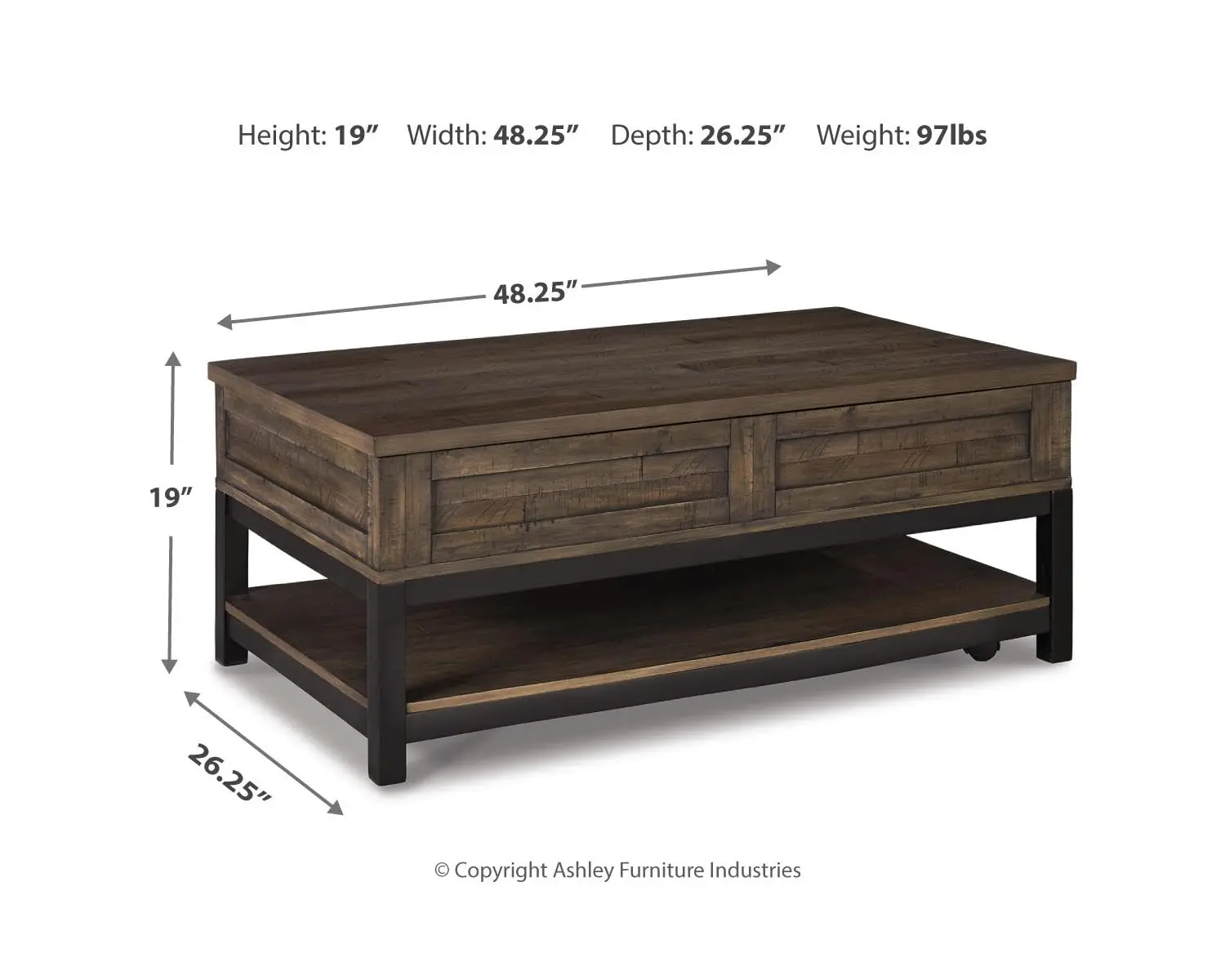 Rustic Rectangular Lift Top Coffee Table And Fixed Lower Shelf, Brown