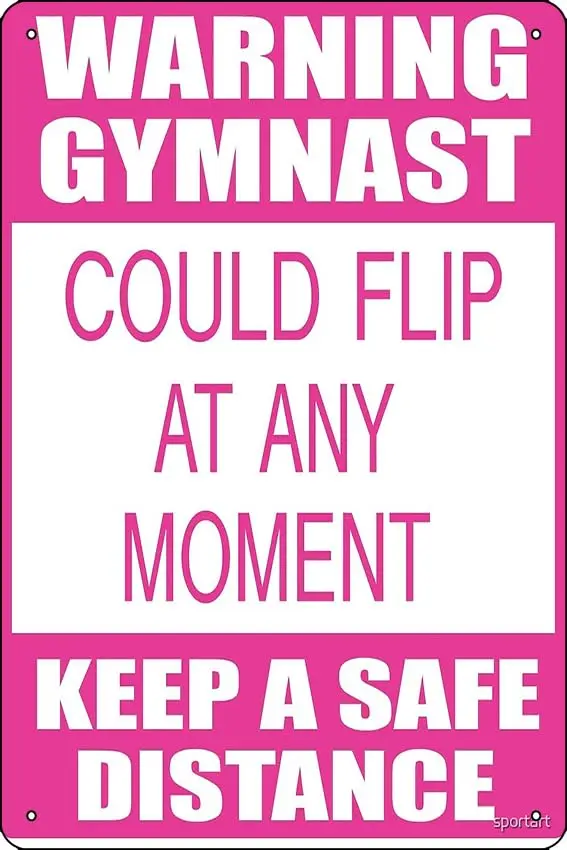 Warning Gymnast Poster Metal Tin Sign 12 X 8 Inch Funny Man Cave Home Office Bar Decor