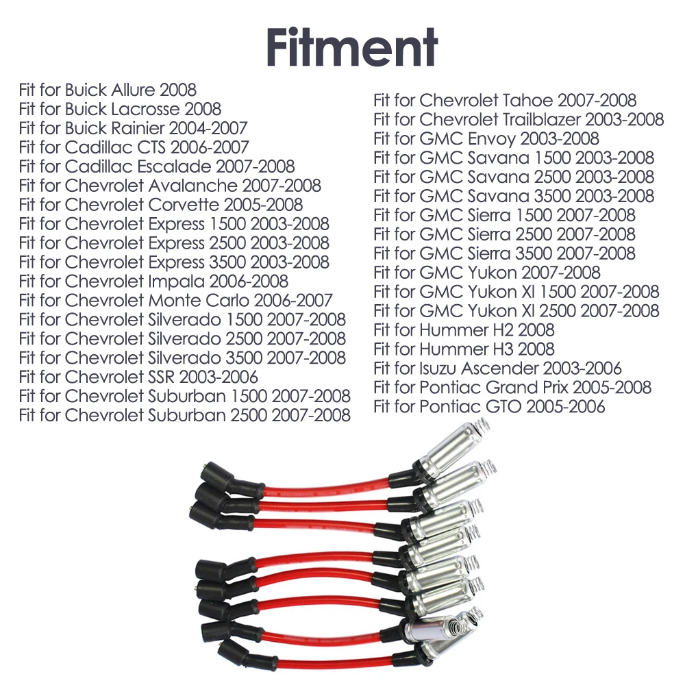 8pcs Spark Plug Wire Ignition Cables M8-48322 for Chevrolet Avalanche Corvette Express Silverado,for Savana Sierra Yukon