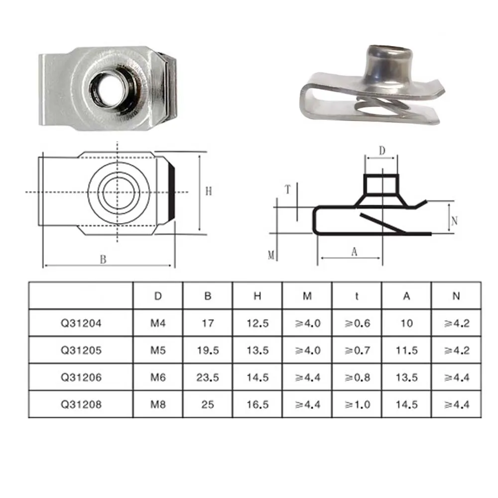 10pcs/lot 304 Stainless Steel U Type Clips with Thread M4 M5 M6 M8 Reed Nut Leaf Spring Nuts Q312 for Car Motorcycle