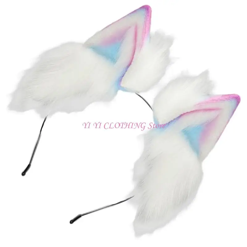N5KF gatti realistici a orecchie capelli con peluche gradienti per capelli design a colori per donne cosplays feste a tema