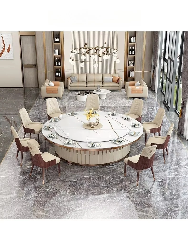 gh-Modern Stainless Steel Electric Large Table Hot Pot Induction Cooker Turntable All-in-One Villa Private Room Dining Set^