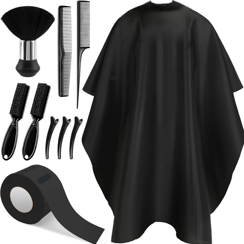 10-in-1 Professionelles Friseur-Zubehör-Set, Haarschneidecape, Nackenbürste, Kämme, Clips & Reinigungszubehör für Männer