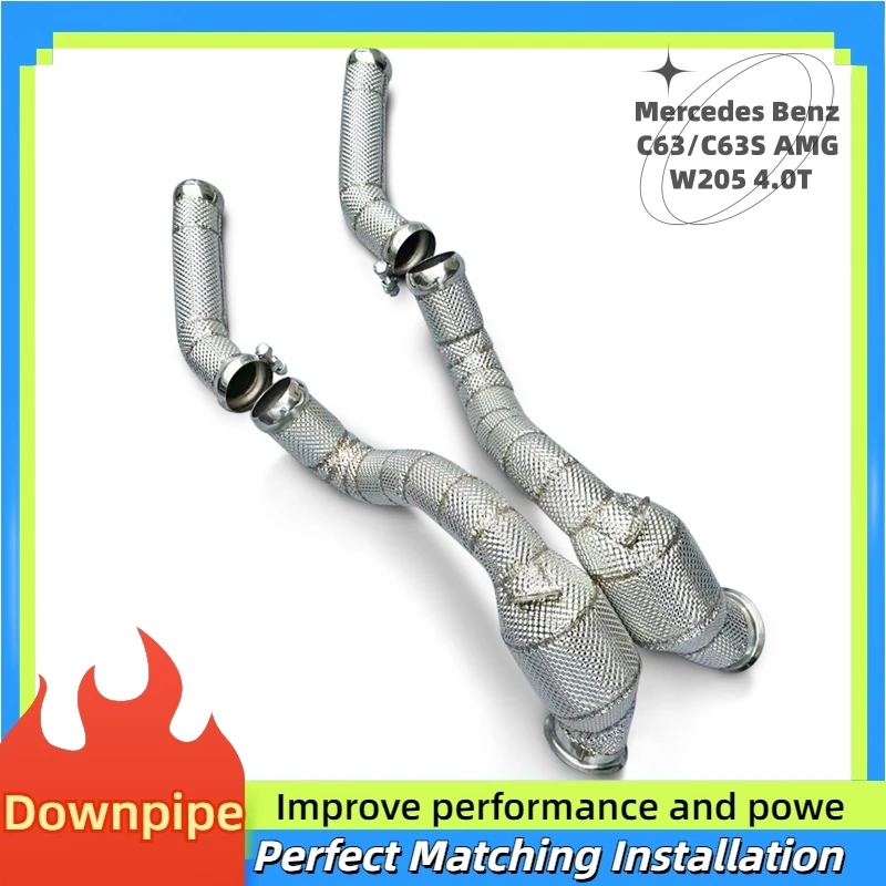 For Mercedes Benz C63 C63S AMG W205 4.0T 2015-2023 with Catalyst Automotive Exhaust Pipe  Stainless Steel Downpipe