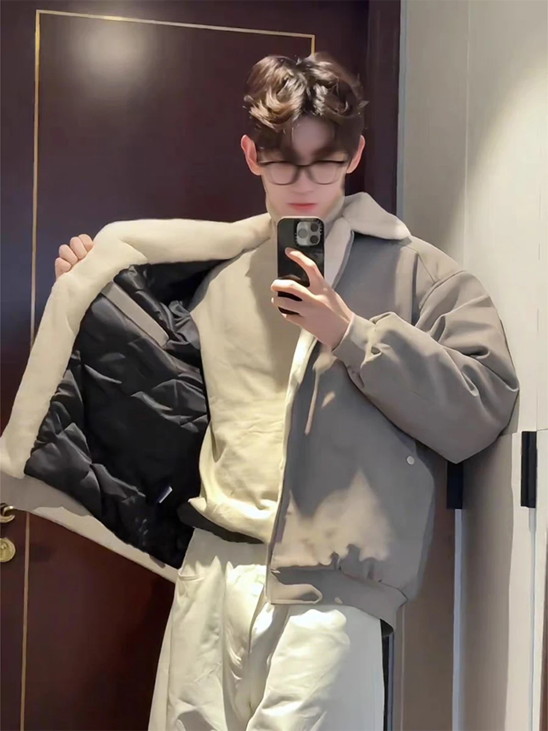 

Мужская зимняя утепленная куртка из матовой искусственной кожи и хлопкового вельвета с коротким воротником, теплая одежда Cleanfit