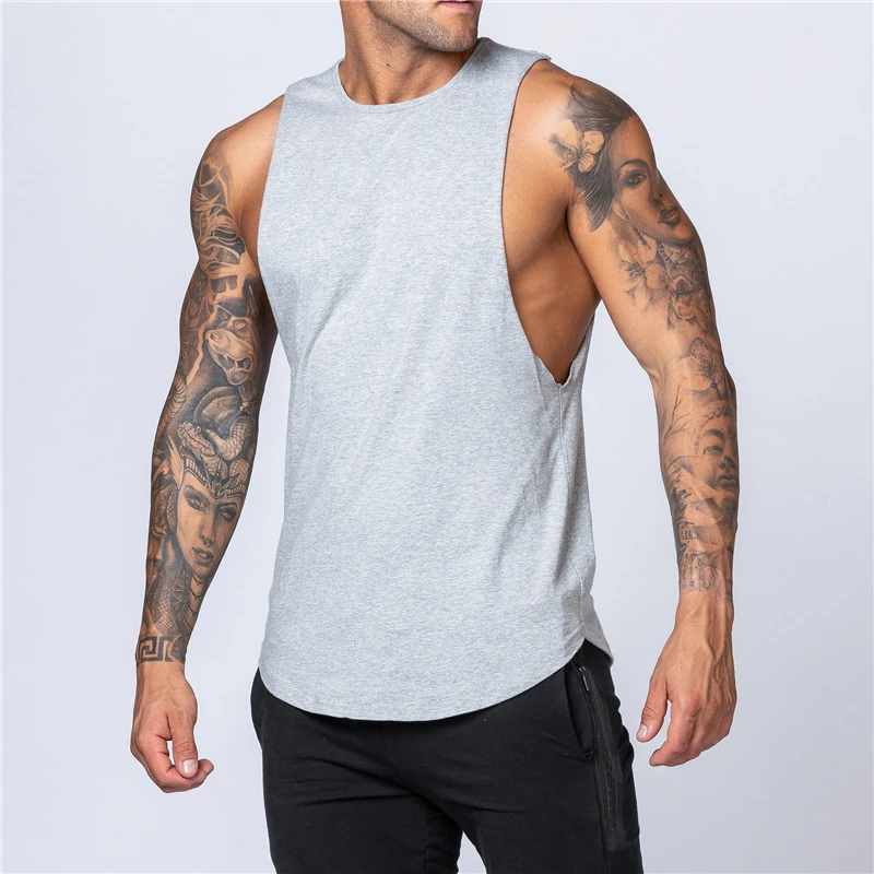 Mens Gym Clothing Summer Fitness Cotton Tank Top Men Jogging Bodybuilding Sleeveless Shirt Breathable O-Neck Running Muscle Vest