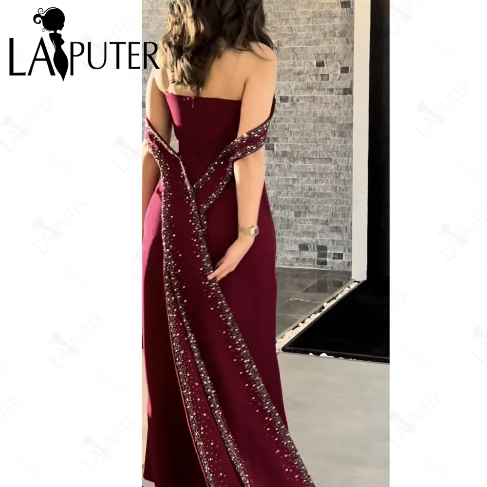 فساتين سهرة كلاريت على طراز الشرق الأوسط فستان حفلة موسيقية من الكريب الثقيل من الخلف مطرز بالخرز فساتين رسمية فاخرة