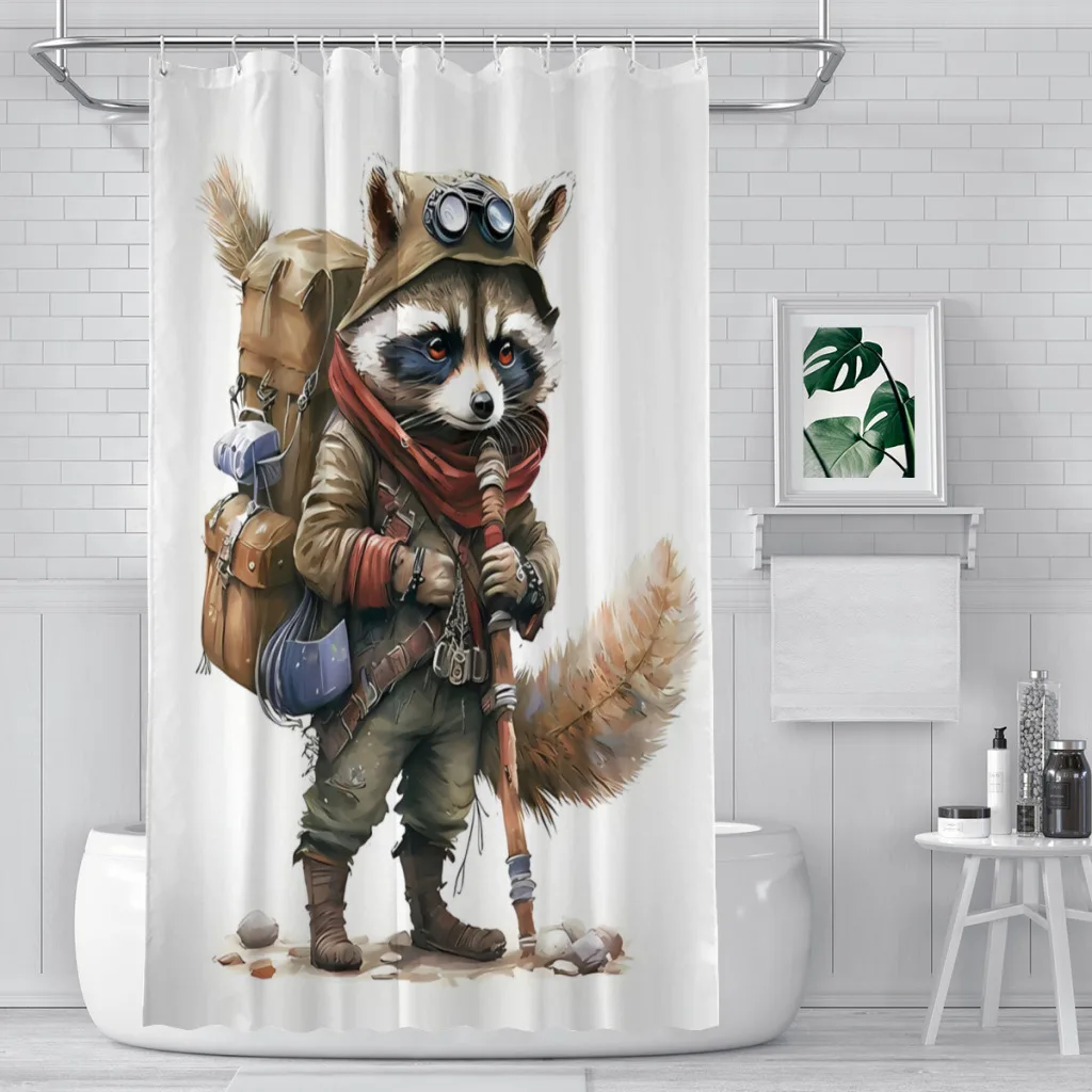 Anthropomorphic Bathroom Shower Curtains Raccoon Waterproof Partition Unique Home Decor Bathroom Accessories