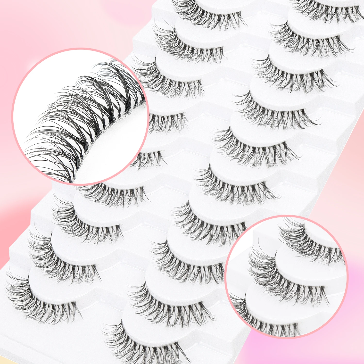 10 Pairs Of Natural D Curl Transparent Cross Style False Lashes Light And Comfortable