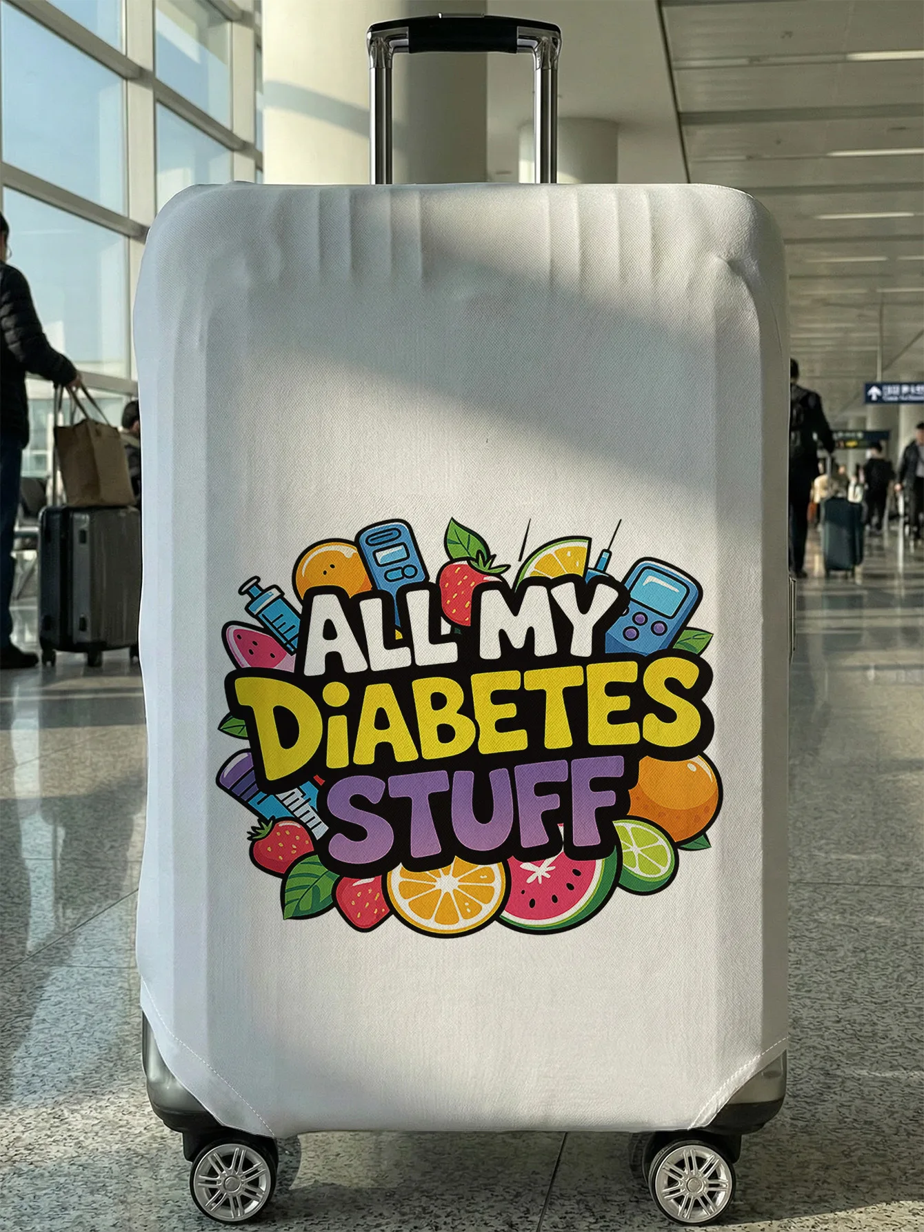 

Чехол для багажа с мультяшным принтом «Все мои принадлежности для диабетиков», подходит для чемоданов 18-32 дюймов, чехол на ручку чемодана, дорожные аксессуары