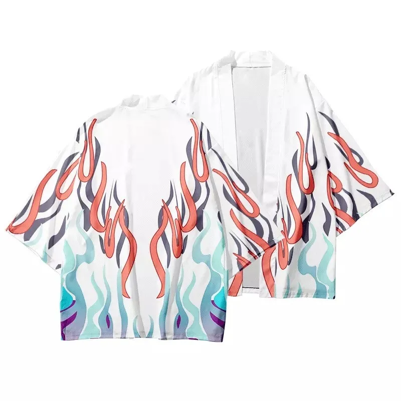 

Colorful flame Pattern Japanese Kimono Streetwear Beach Yukata Men Women Cardigan Cosplay Haori Harajuku Tops Robe Clothes