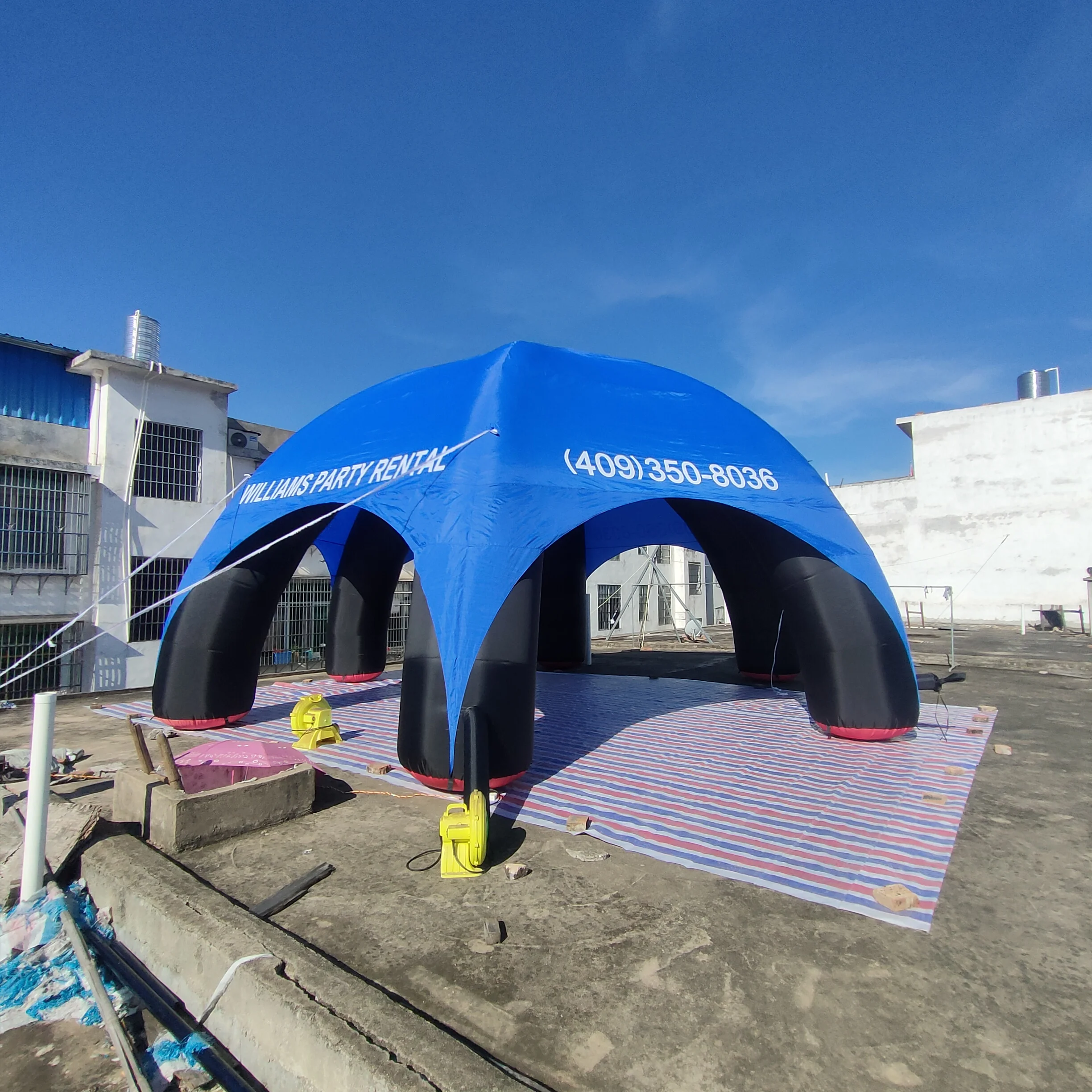 เส้นผ่านศูนย์กลาง 8 เมตร 6 เสา Blue Inflatable Spider เต็นท์ Inflatable Gazebo Marquee เต็นท์โดมกลางแจ้งสําหรับกิจกรรม