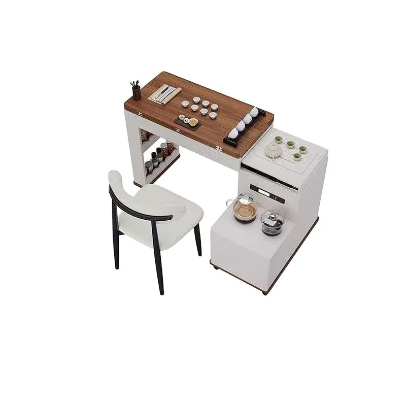 Household tea table and chair combination living room solid wood movable and retractable
