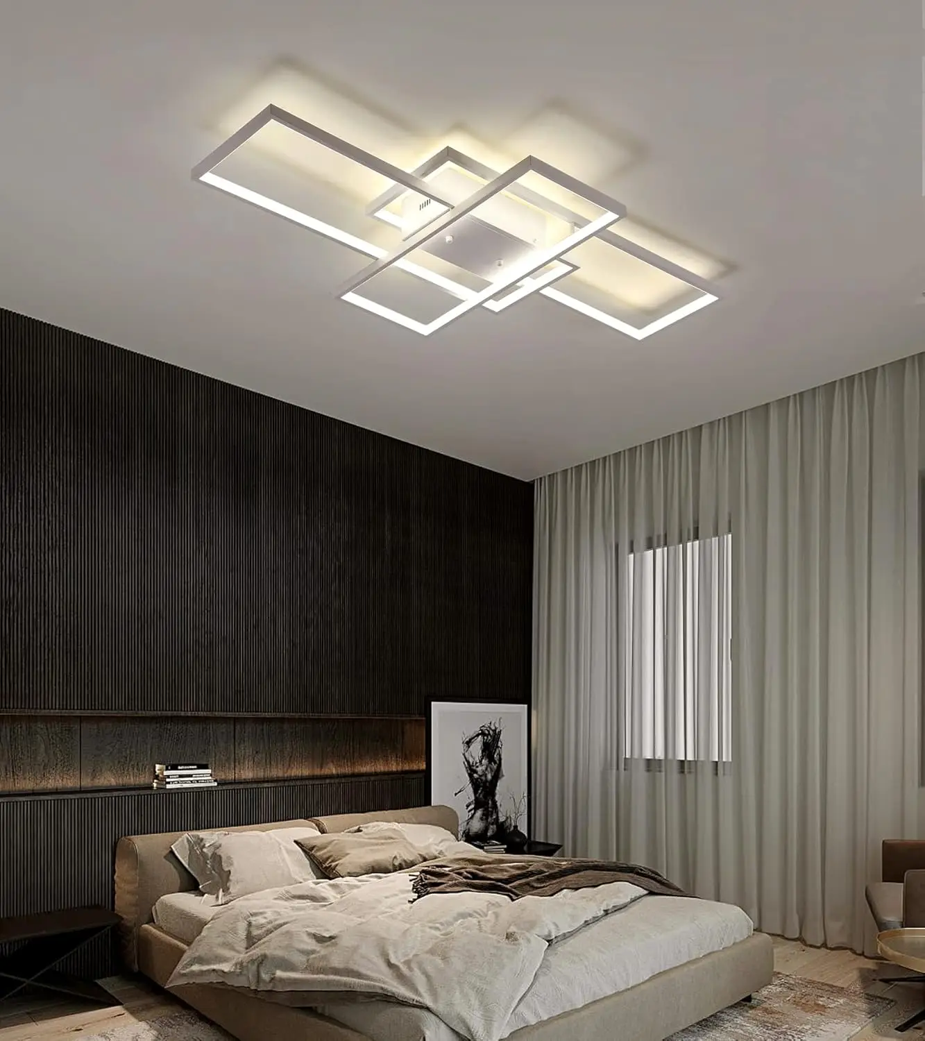 Modern Led Flush Mount Ceiling Light,White Acrylic Metal Close To Ceiling Light Fixtures With Remote Control For Living Room