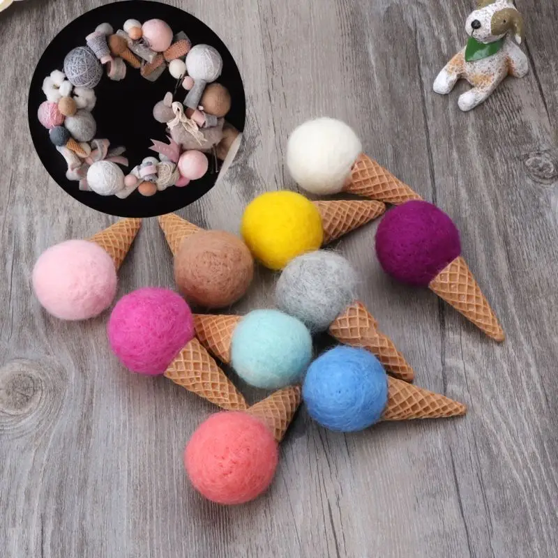 Ice Cream Felt Wool Beads Balls Valentines Photo Props Party SuppliesDecor