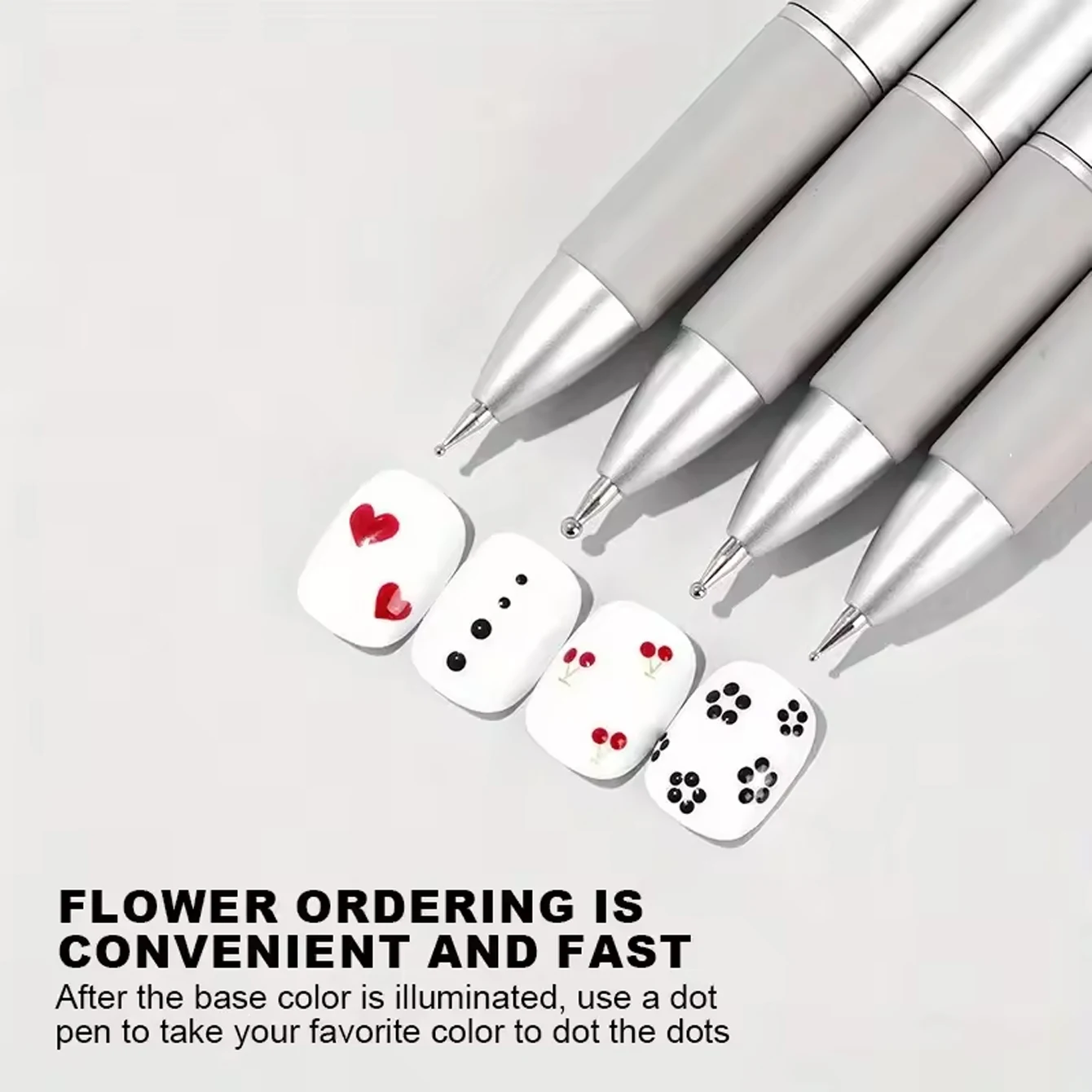 New 5-in-1 Nail Art Dotting Pen Press-Type Polka Dot Tool with Multi-Head for Powder Transfer Drawing and Gems Pick-Up Nail Art