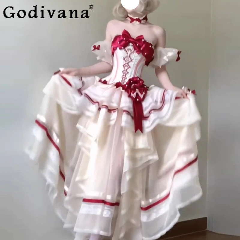 

Lolita Evening Gown Red and White Dress Women's Elegant Gorgeous Daily Princess Dress Female Summer Lolita Party Dress