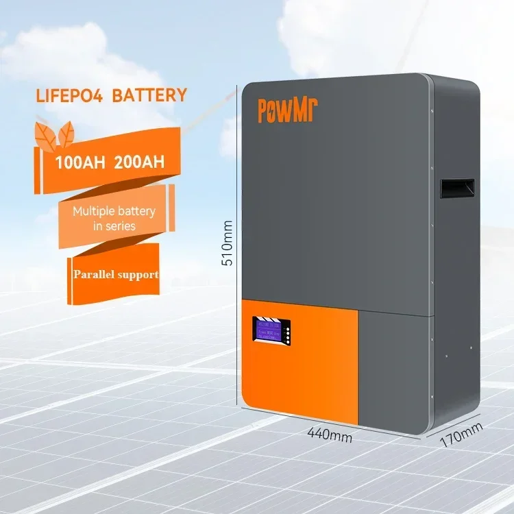 PowMr-Batterie au lithium avec BMS haute performance, batterie Powerwall, LifePO4, stockage d'énergie, fer, 100Ah, 51.2V, 200Ah, 51.2V