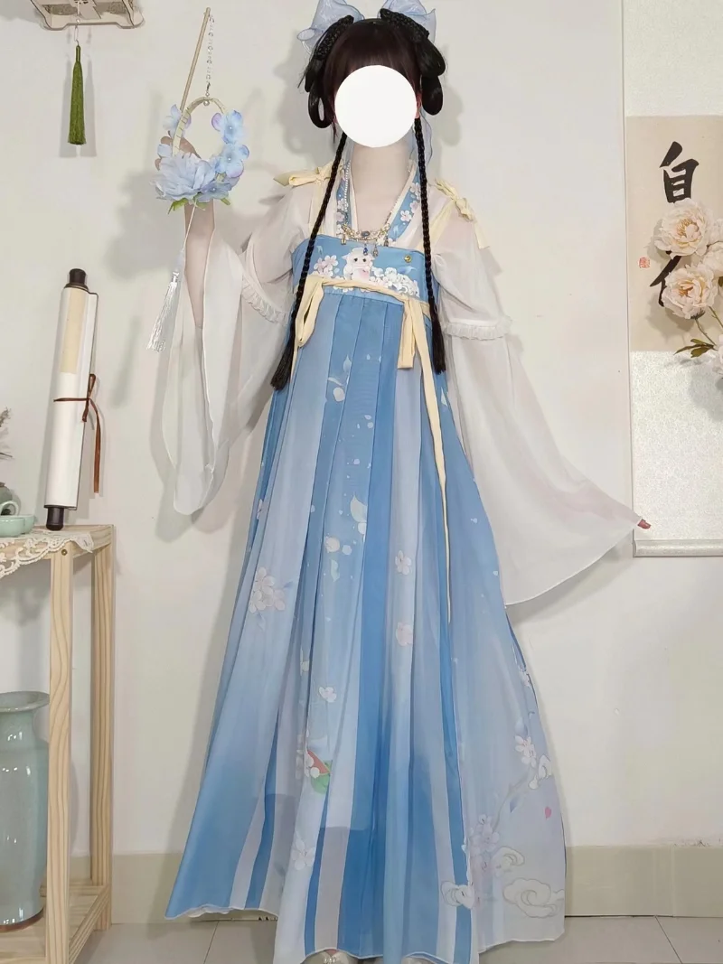 الصينية Hanfu فساتين النساء القديمة التقليدية الكرتون طباعة Hanfu مجموعات كرنفال الجنية تأثيري حلي الوردي Hanfu الرقص فستان