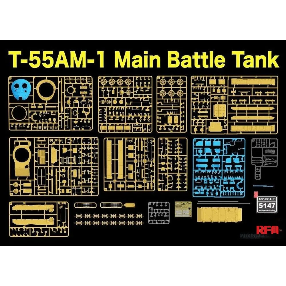 RYEFIELD RM-5147 1/35 T-55AM-1 Tanque de batalla principal con pistas trabajables Ensamblar kit de modelo de plástico