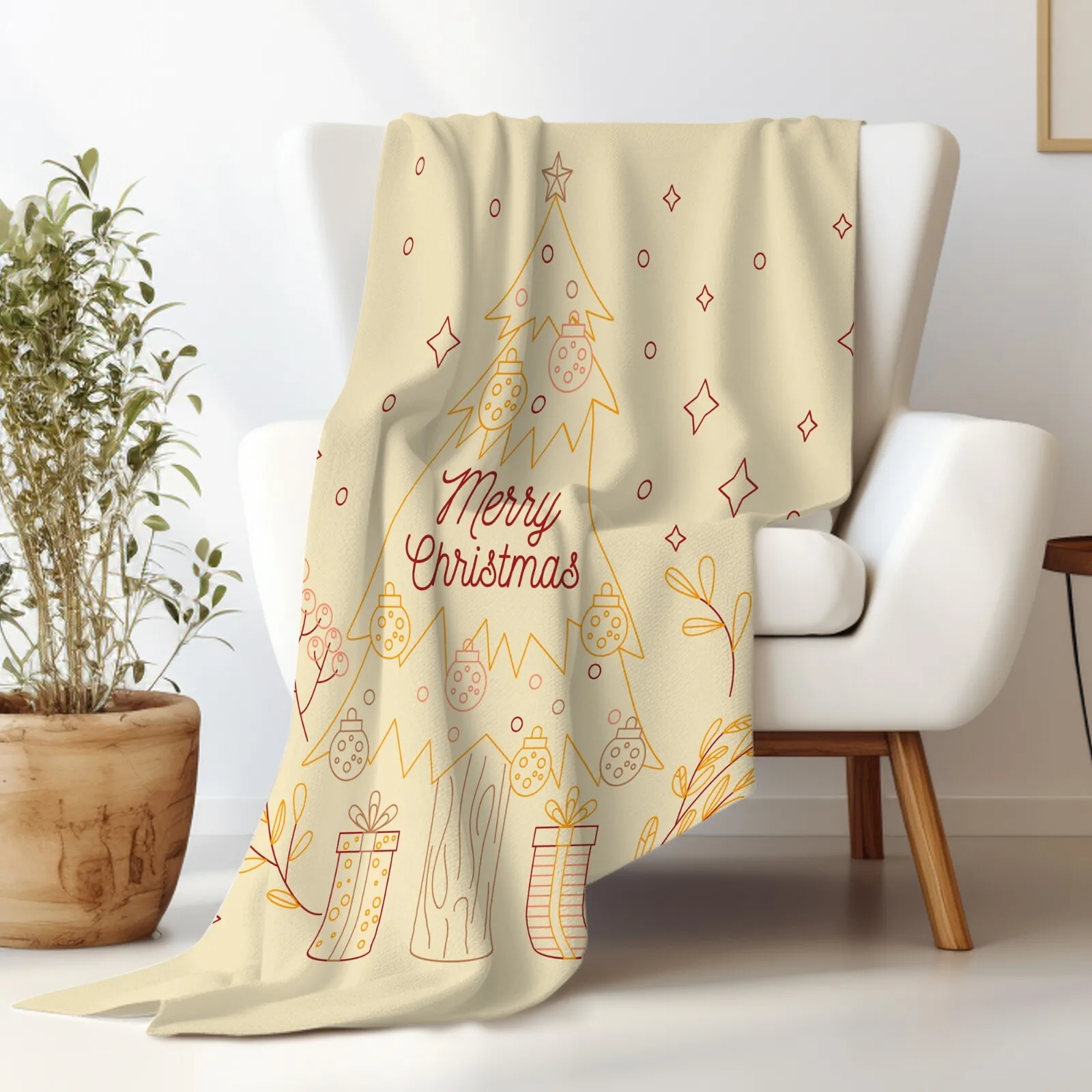 Merry Christmas Tree Balls Retro Blanket, Winter Blankets for Livingroom Sofa Soft Keep Warm for Holiday Gift