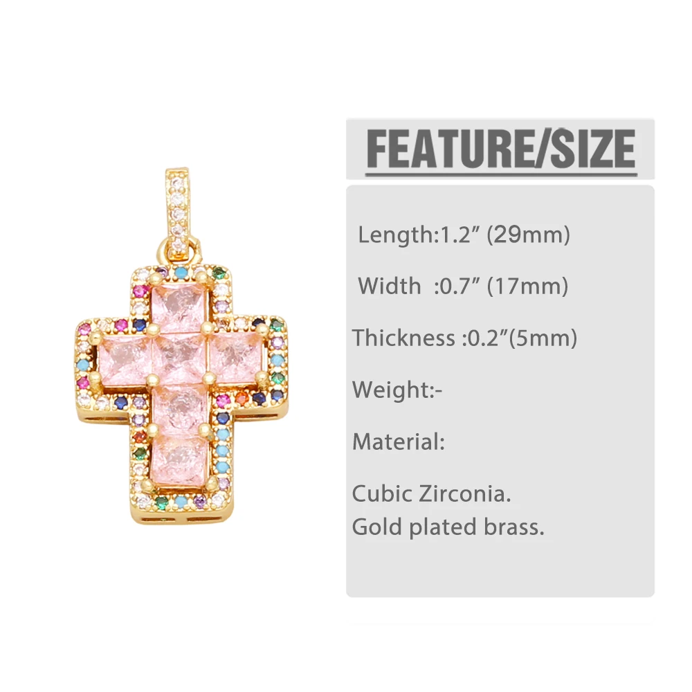 OCESRIO Trendy Multicolor Crystal Cross Pendant for Necklace Copper Gold Plated CZ Crucifix Jewelry Making Component pdtb277
