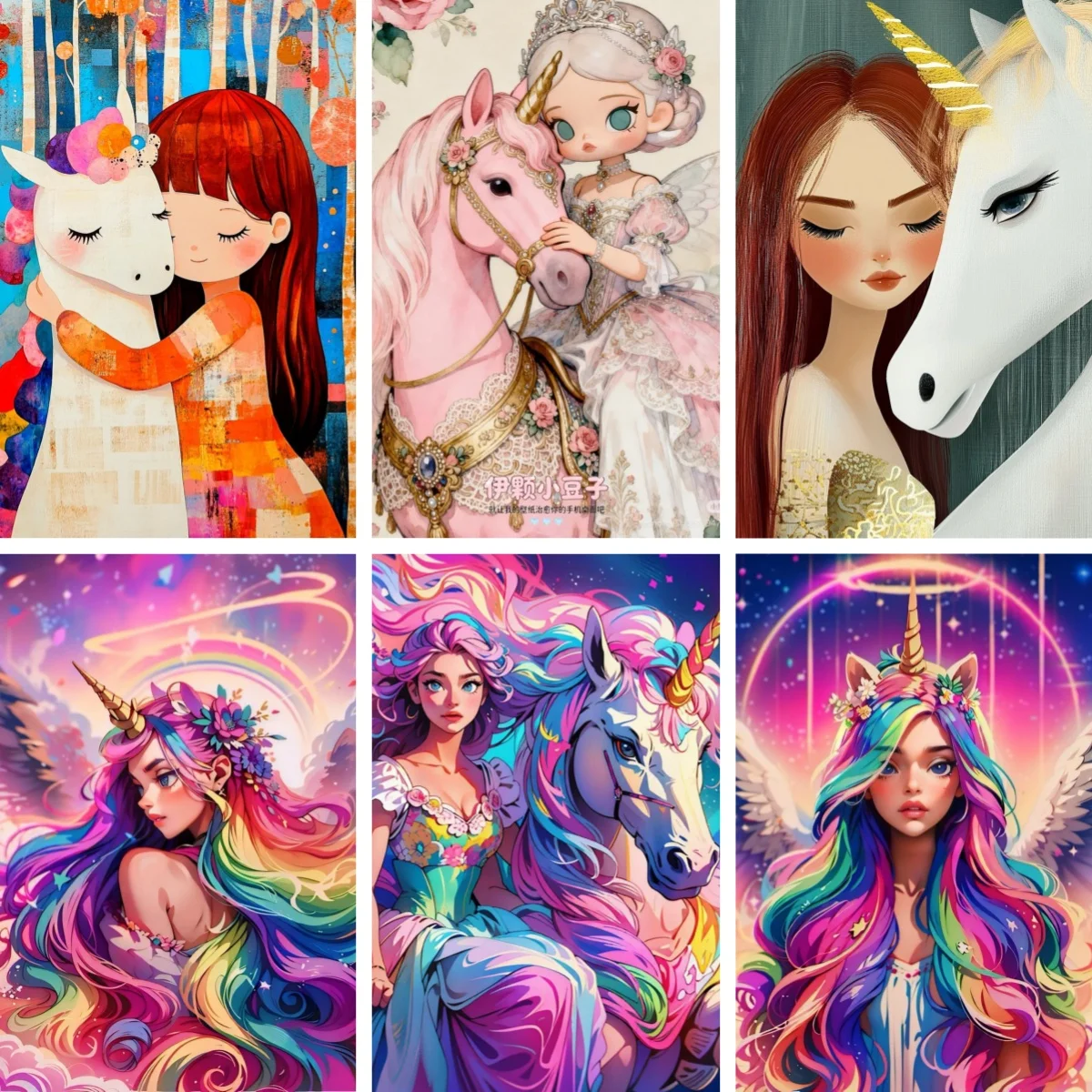 

5D Алмазная вышивка DIY: Принцесса-единорог, фантазийный красочный постер, вышивка крестом, декор для комнаты