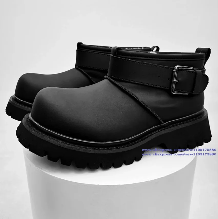 

Thick Soled Ankle Boots Winter Anti-Cold Snow Boots for Men Big Round Toe Buckle Strap Warm Cotton Shoes New In Men's Boots