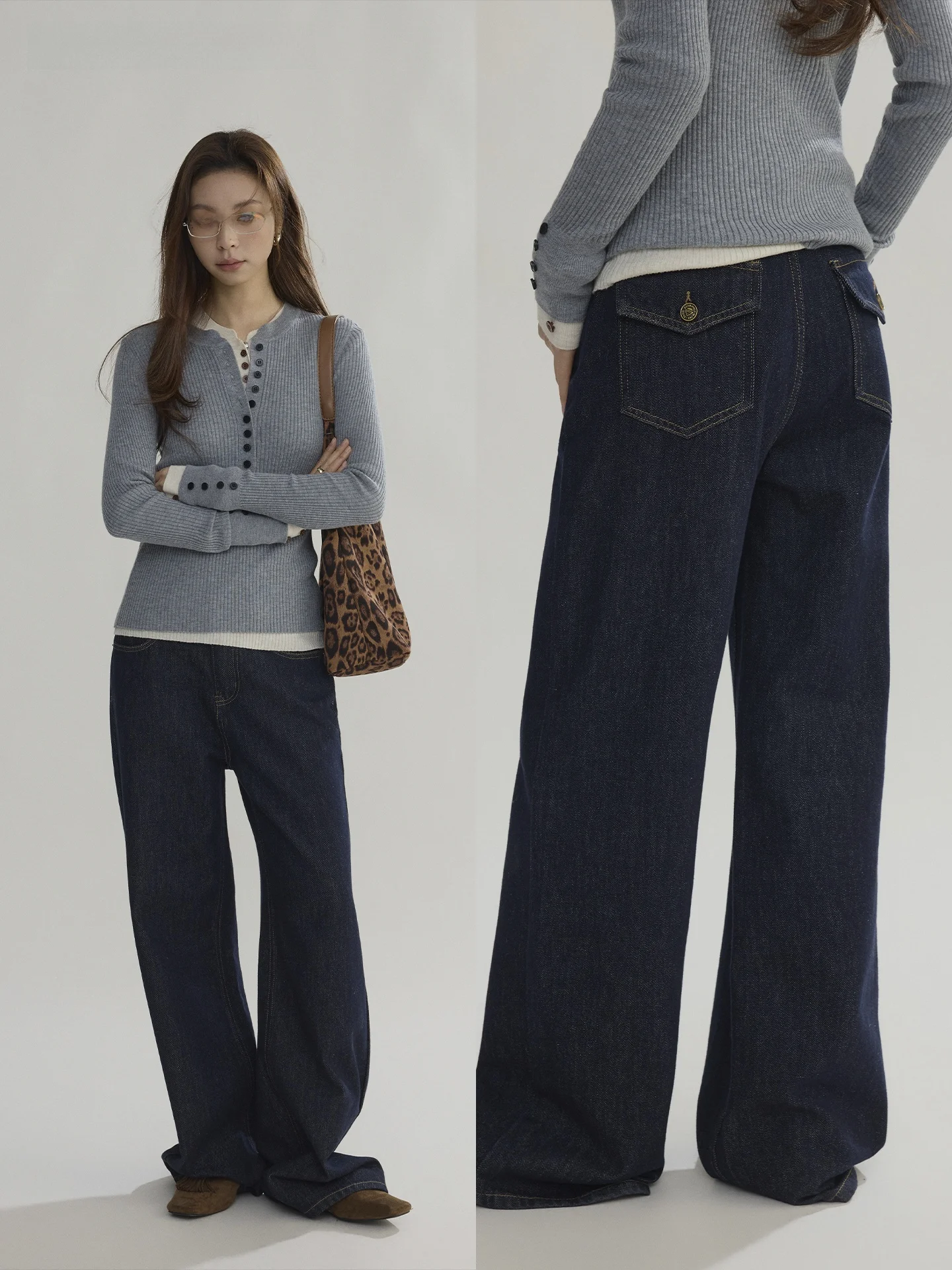 

Joli Choose High Waist Straight Leg Original Color Denim Pants Women's Design Sensation Casual Commute Wide Leg Trousers