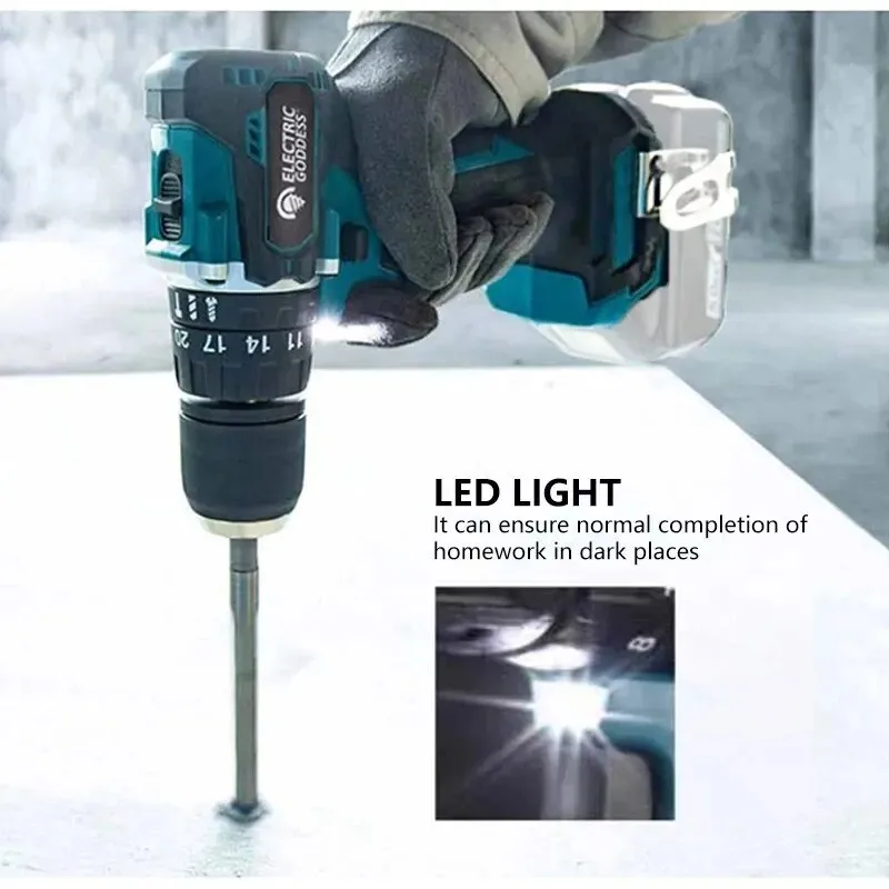 Electric Goddess Cordless Driver Drill Brushless Electric Impact Screwdriver Rechargeable Power Tool For Makita 18V Battery Pin