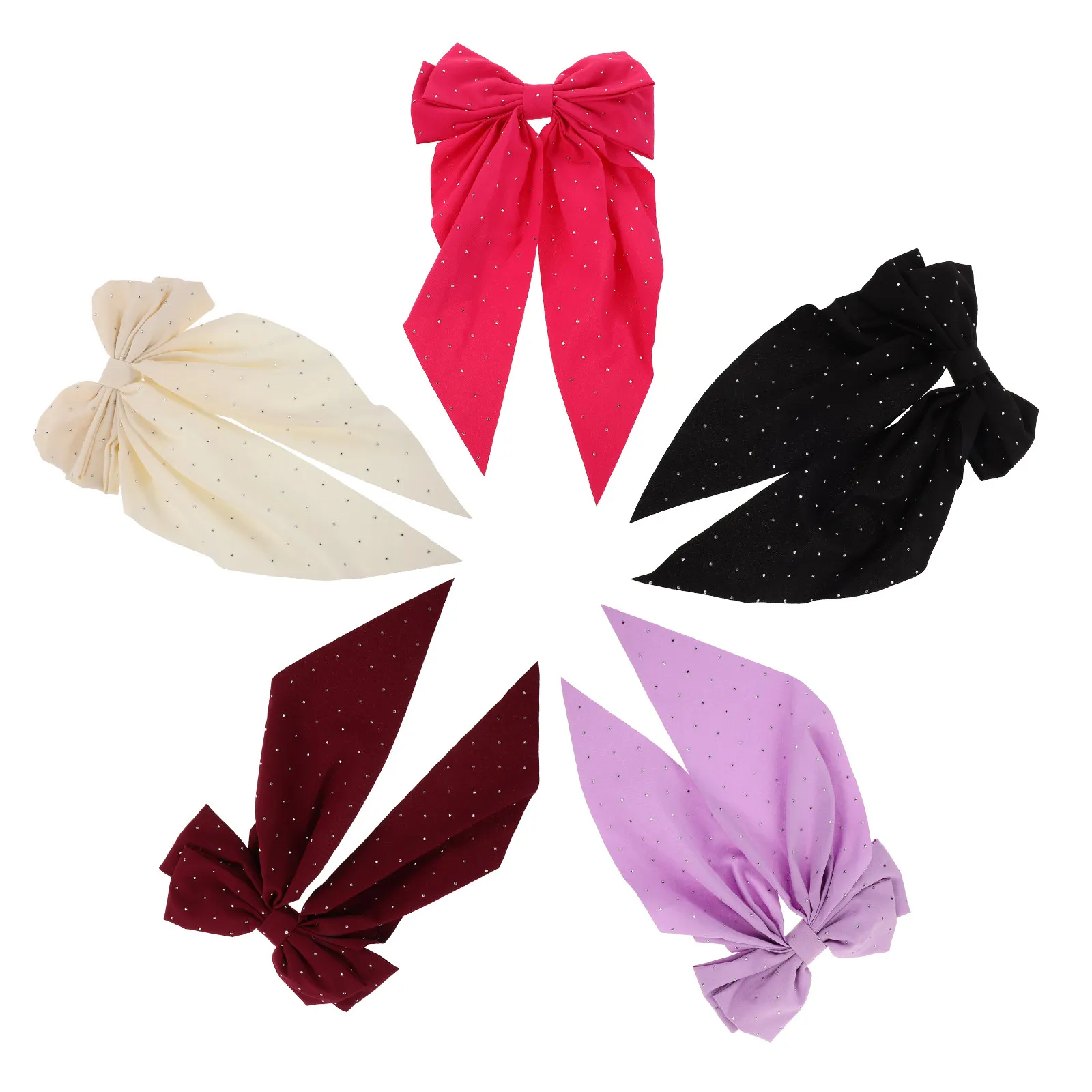 5Pcs Vintage Rhinestone Bow Hair Clips Women Rose Red Black Wine Purple Beige Elegant Satin Bowknot Claw Clips Sparkly