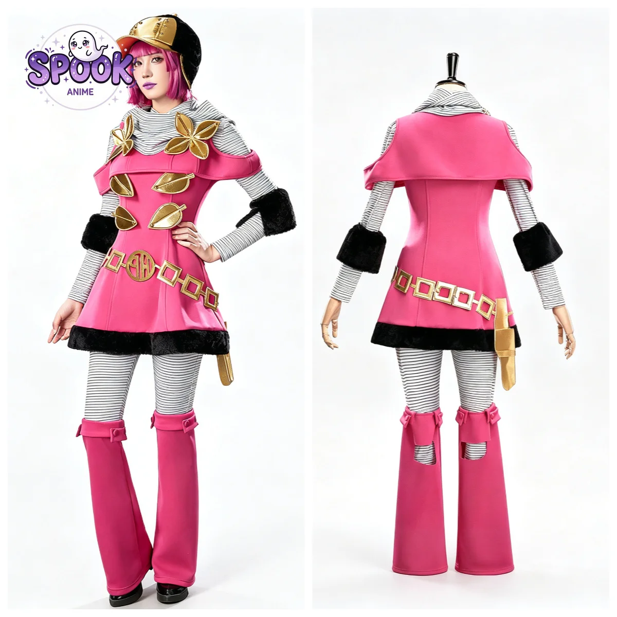 Pink Dress Hot Pants Cosplay JoJo Part Seven Steel Ball Run Manga Ver Outfit Role Play Uniform for Women Halloween Party Cap