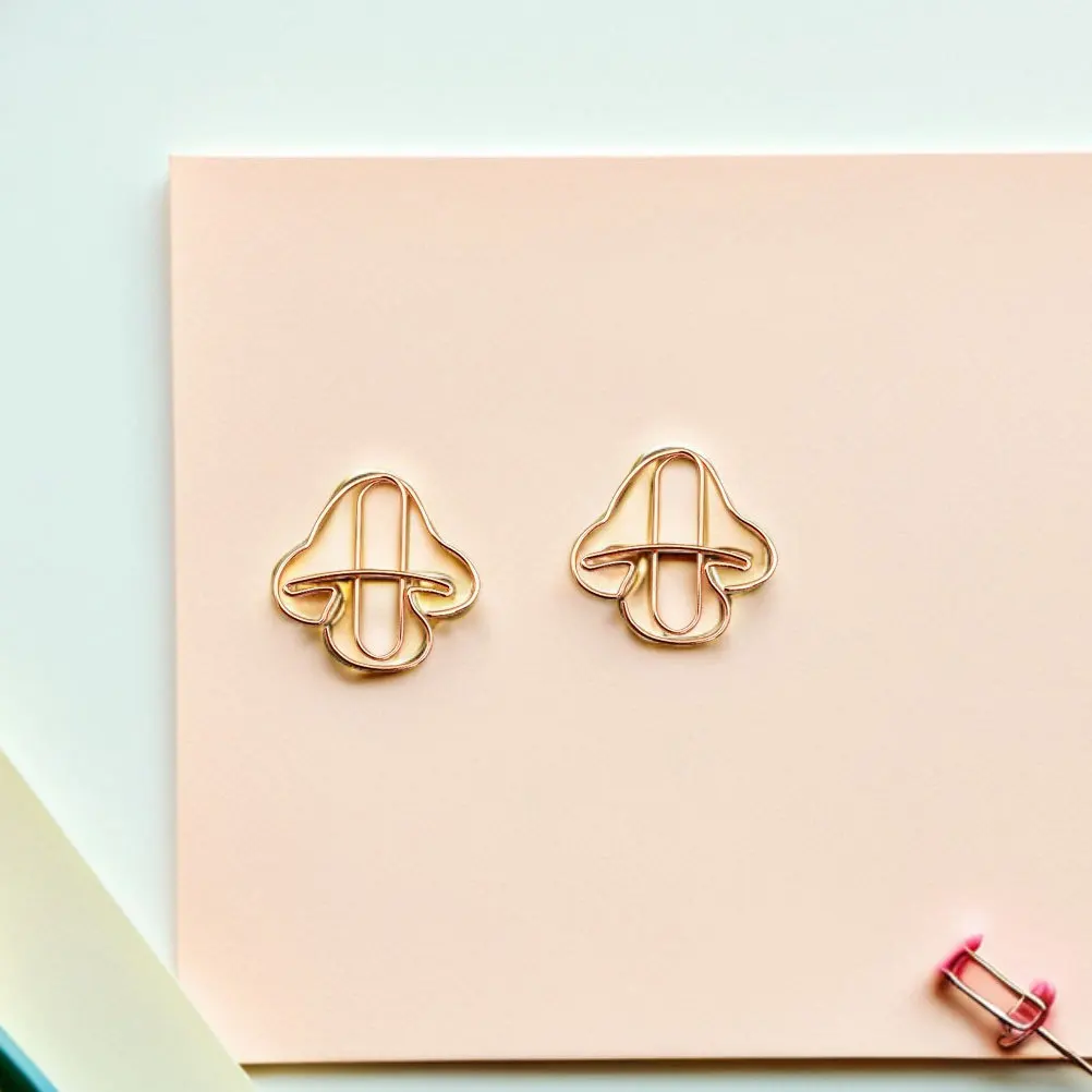 

30 Pcs Mushrooms Cute School Supplies Document Clips Decorative Paper Rose Gold for Office Bookmark