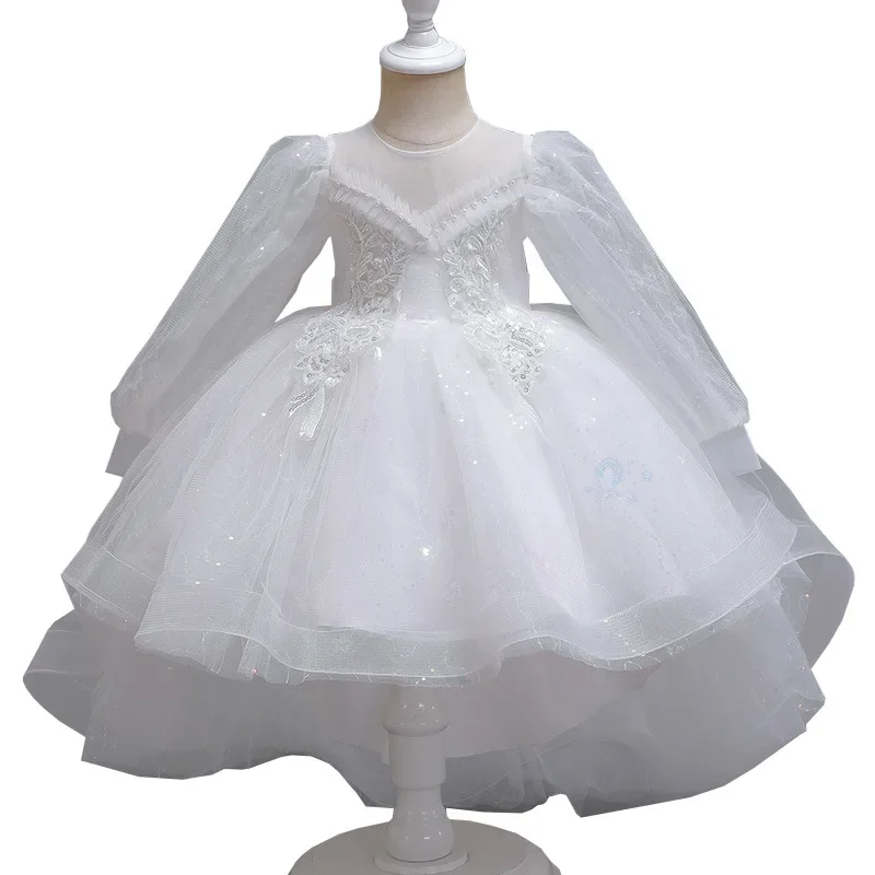 Fashion Kids Dresses for Girls Lace Long Sleeve Flower Girl Dresses for Weddings Summer Children Girls Party Dress 3-12 Years