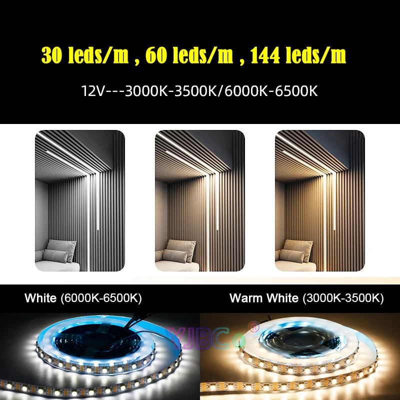 Única cor LED Strip Light, fita colorida endereçável Pixels inteligentes, branco, branco quente, branco, WS2815, 30, 60, 144 LEDs, m, SMD 5050, IP30, 12V