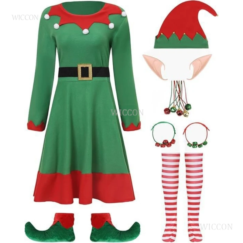 Adulto traje de natal das crianças elfo terno vermelho e verde cor cosplay traje mulher homem festivais disfarce fantasia