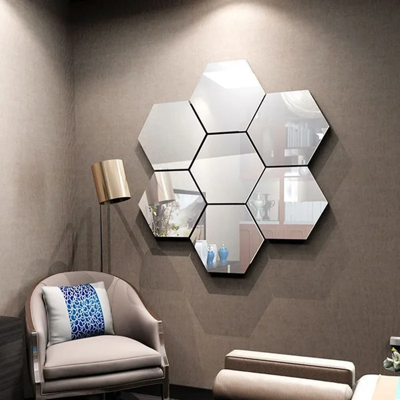 3/6/12pcs 3D Hexagon Mirror Wall Sticker DIY TV Background Living Room Stickers Wall Decor Bedroom Bathroom Home Decoration