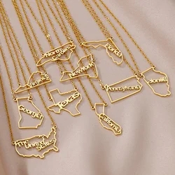 Gold Plated US Map Necklace for Women American Stainless Steel Jewelry Accessories Florida Texas Georgia Pendant Exquisite Charm
