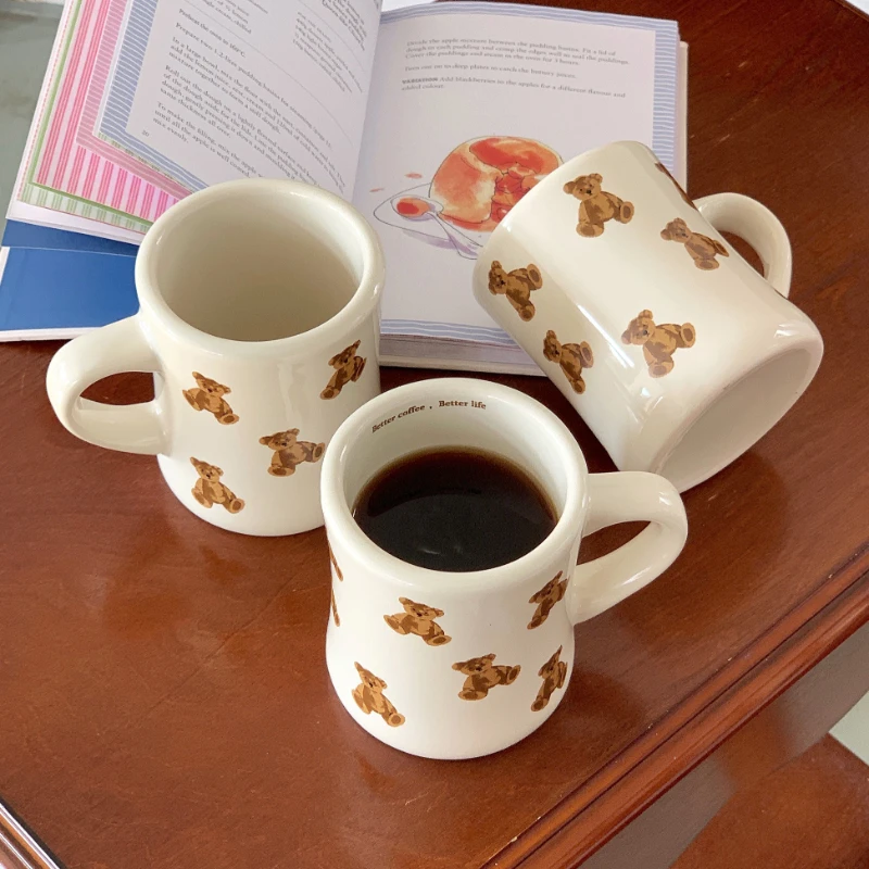 Cartoon Bear Ceramic Coffee Mug Chocolate Bear Mug Girl Retro Coffee Cup Afternoon Tea Cute Ceramic Mug  cute coffee mugs