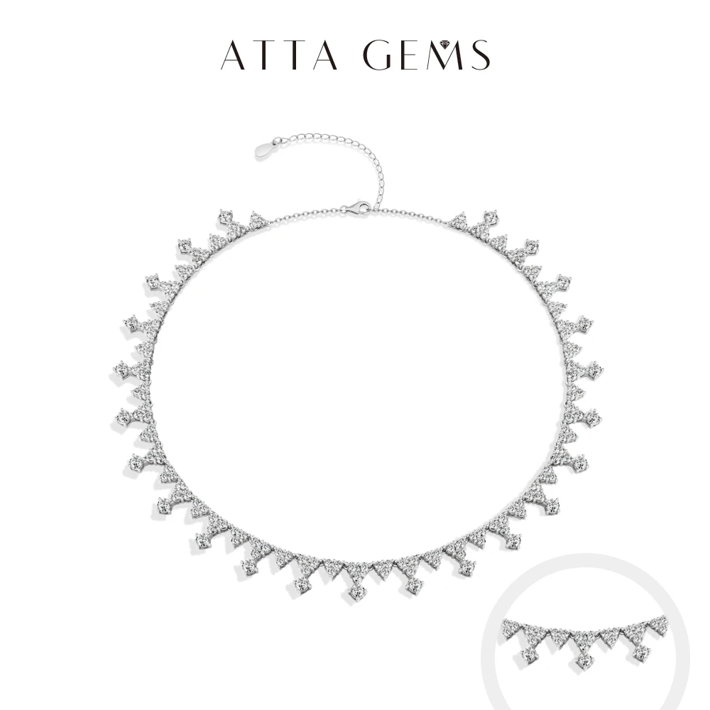

ATTAGEMS All Round Cut Moissanite Necklace for Women Silver 925 Tennis Chain Adjustable 40+5cm Luxury Wedding Party Jewelry Gift