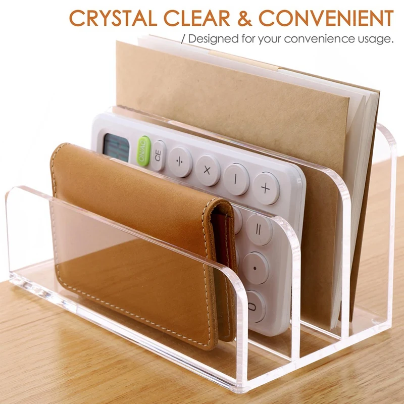 3 Compartments Mail Organizer Letter Holder for Desk ,Vertical Letter Holder,File Sorter Acrylic Desk Organizer-ABWY