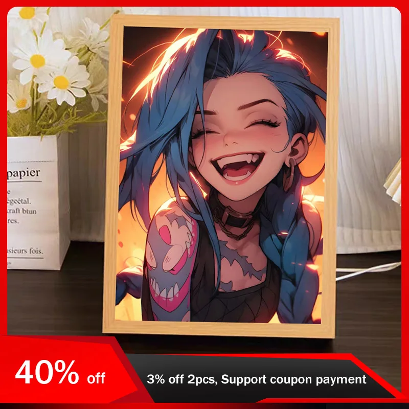 

23 см/9,06 дюйма League of Legen Jinx 3D световая картина игра мультяшные фигурки периферийные устройства лампа светодиодная ночная вечеринка поставки подарки на день рождения