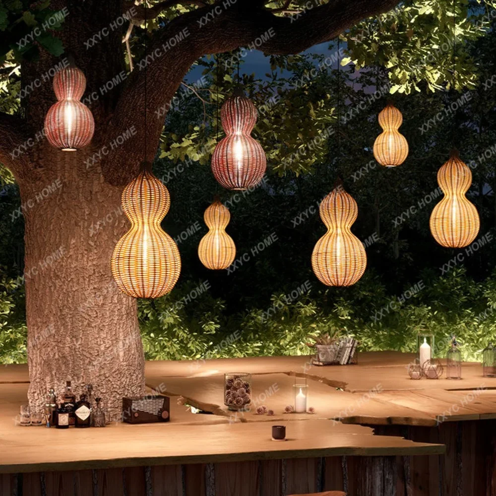 Outdoor Chandelier Rattan Villa Pavilion Lamp Yard Landscape Corridor Garden  Chinese Gourd Hanging Tree