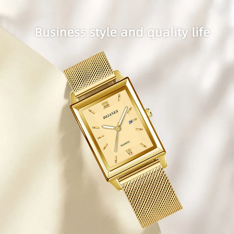 New Luxury Fashion Gold Watch for Women Men Stainless Steel Quartz Wristwatch Women's Watches Ladies Calendar Clock