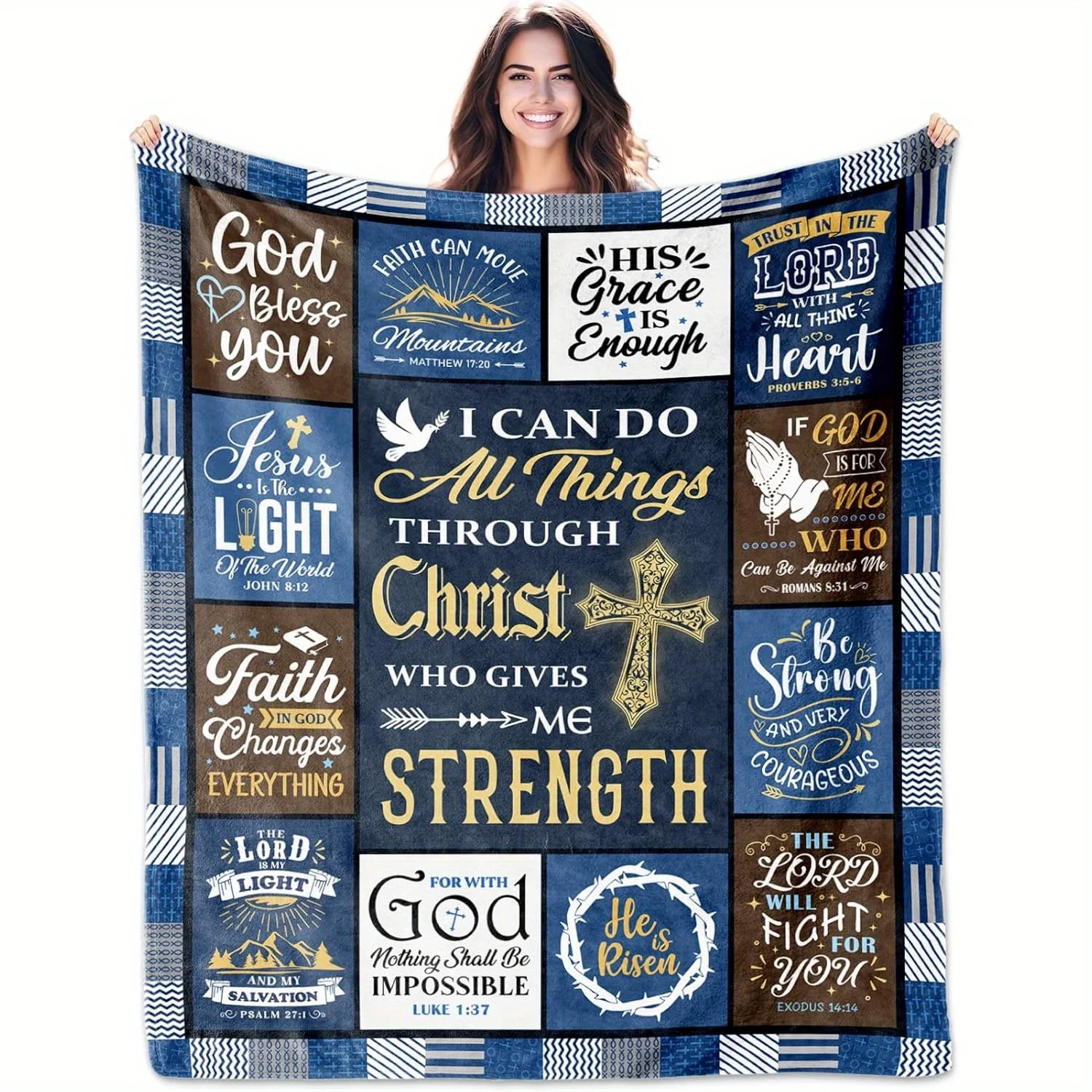 

Comfortable all-season flannel blanket with vintage religious inspirational quotes, perfect as a Christian-themed gift