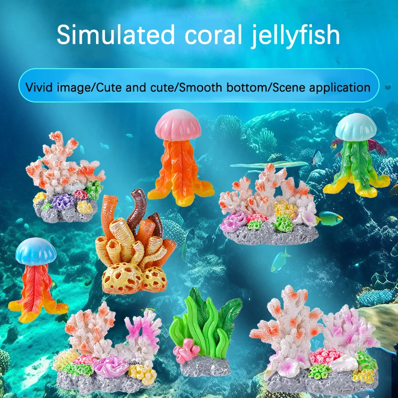 Mini Resin Fish Tank Accessories Cute Colorful Aquarium Plants Decoration Resin Reef Rock Artificial Coral Desktop Adornment